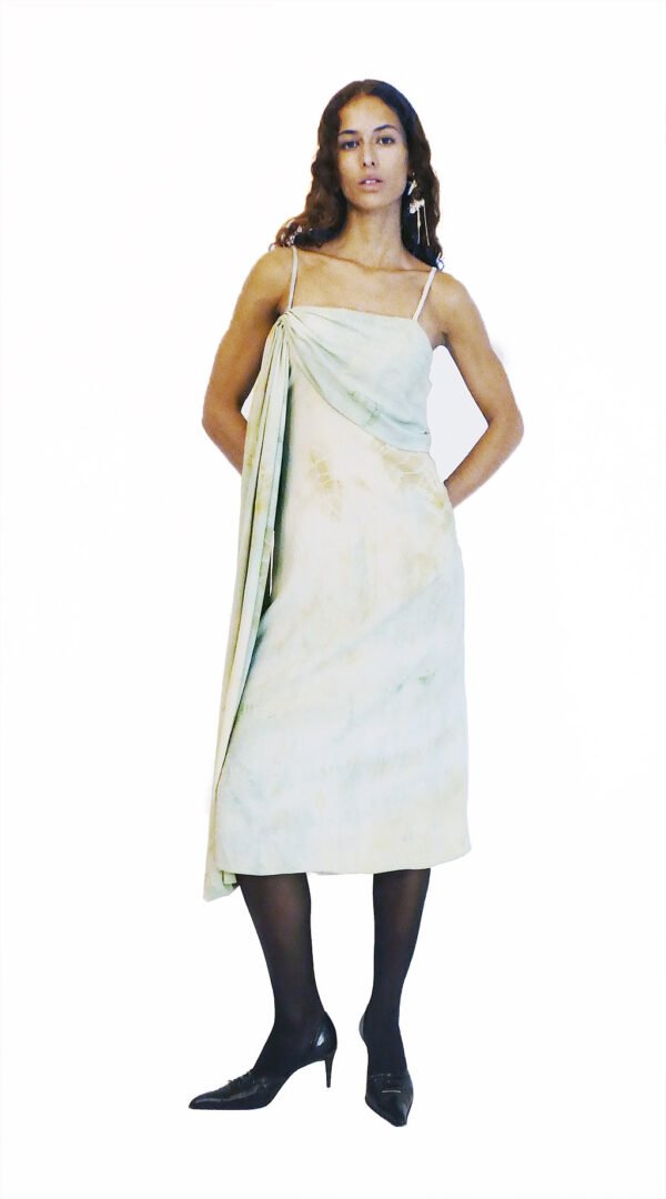 PRINTED CREPE DE CHINE DRESS WITH ASYMMETRIC STRAPS