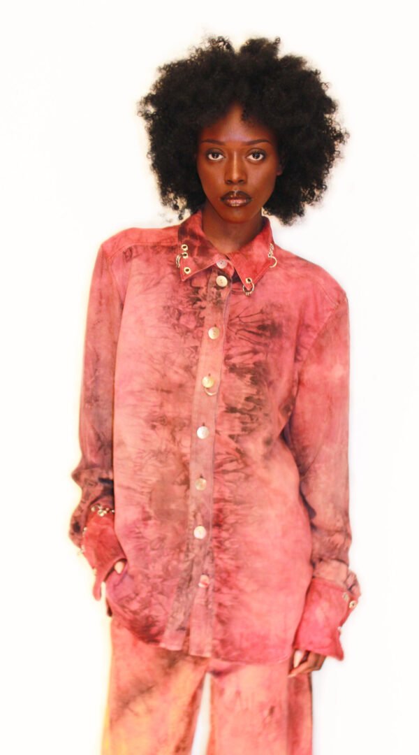 RAPPAZ's FW 25-26 Métamorphose PIERCED SHIRT IN PRINTED UPCYCLED COTTON Front detail
