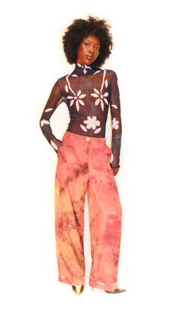 RAPPAZ FW 25-26 Métamorphose PIERCED WIDE-LEG TROUSERS IN PRINTED UPCYCLED COTTON front
