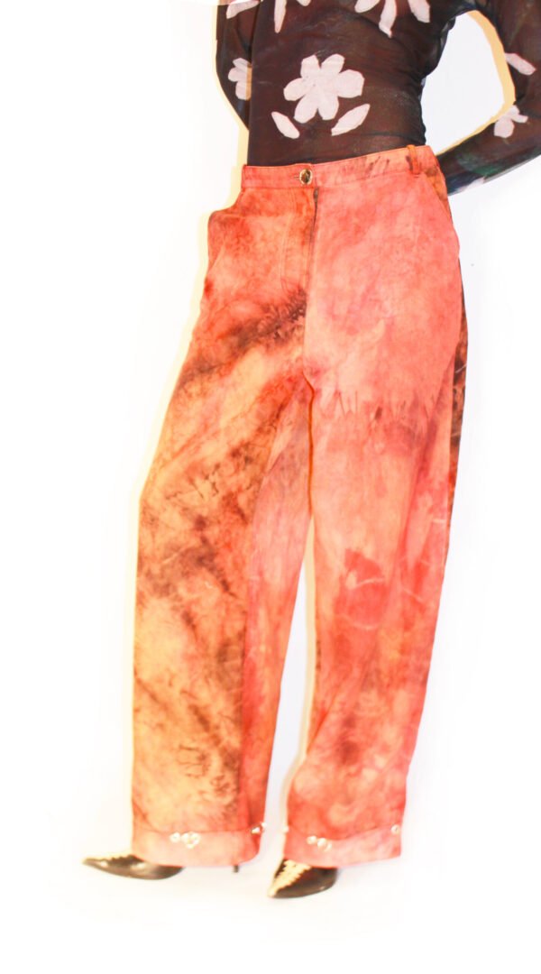 RAPPAZ FW 25-26 Métamorphose PIERCED WIDE-LEG TROUSERS IN PRINTED UPCYCLED COTTON side front