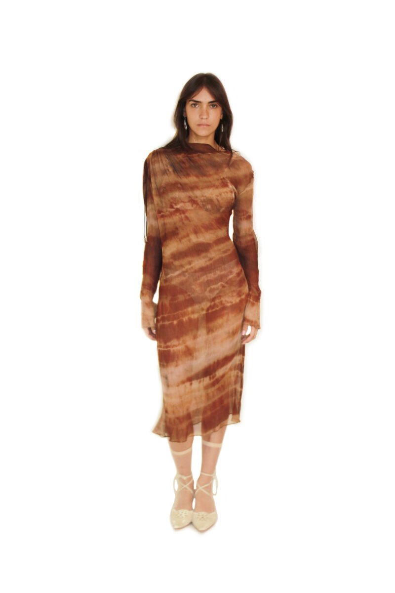 DRAPED TUBE DRESS IN PRINTED SILK