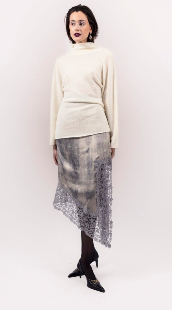 RAPPAZ - WOMEN - ASYMETRICAL LACE SATIN SKIRT GREY - front