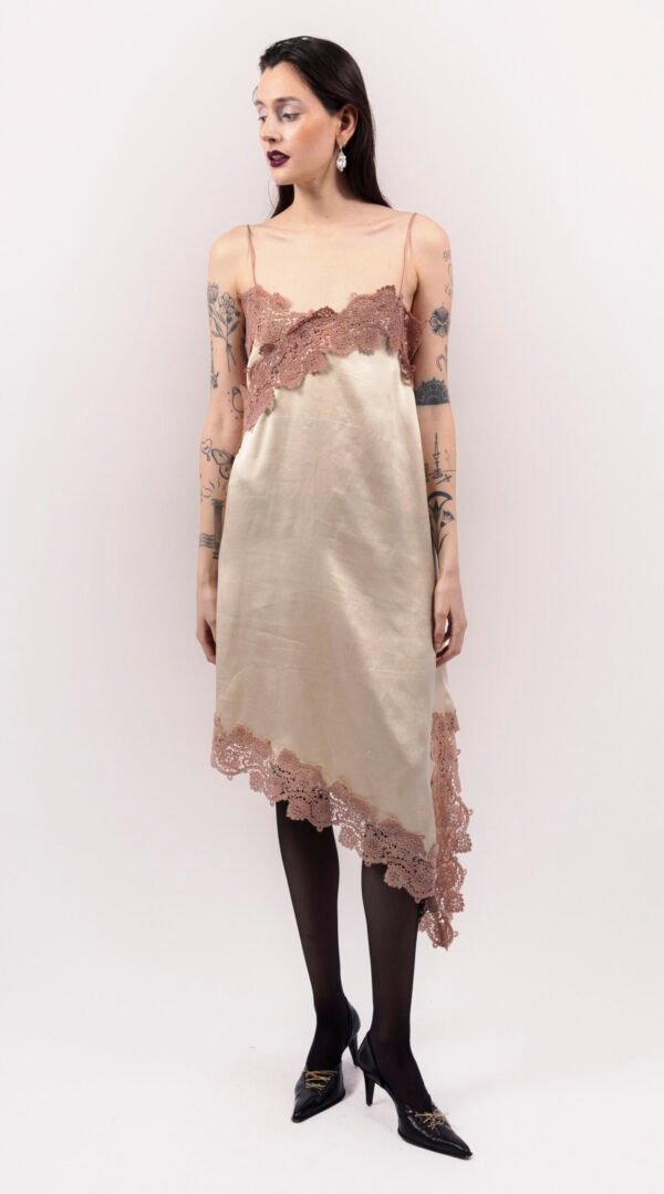 RAPPAZ - WOMEN - ASYMMETRICAL LACE DRESS CREAM - front