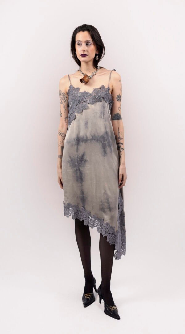 RAPPAZ - WOMEN - ASYMMETRICAL LACE DRESS GREY - front