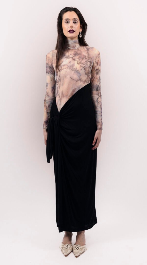 RAPPAZ - WOMEN - BOW LONG DRESS TATTOO - front