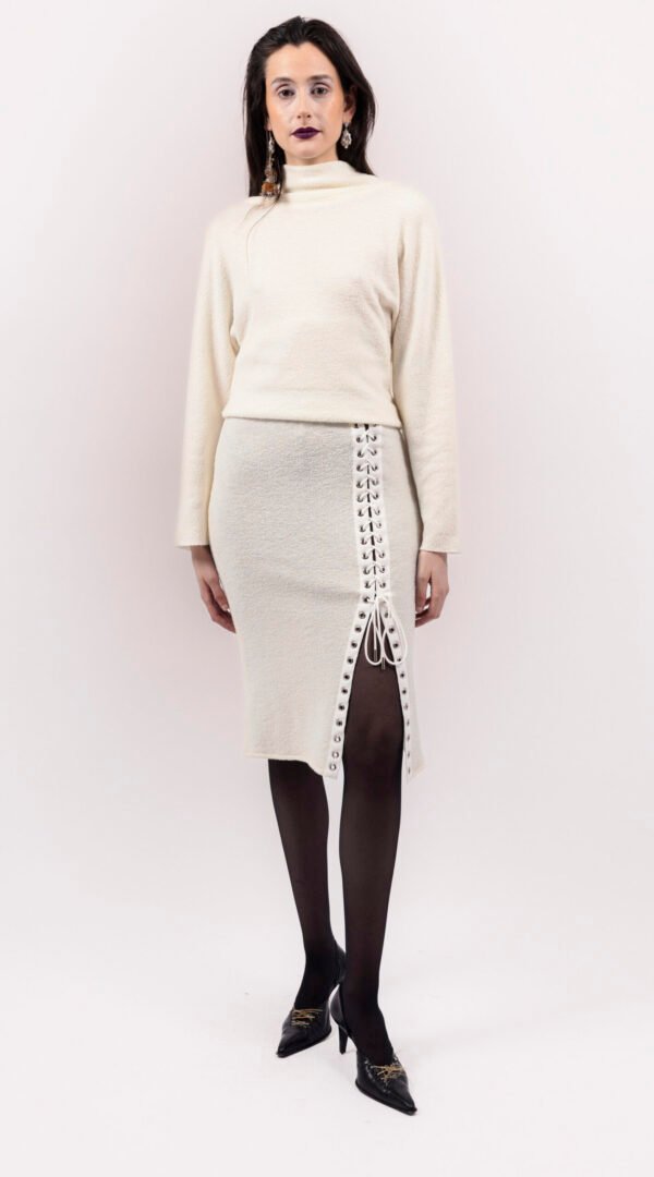 RAPPAZ - WOMEN - EYELETS JERSEY SKIRT WHITE - front