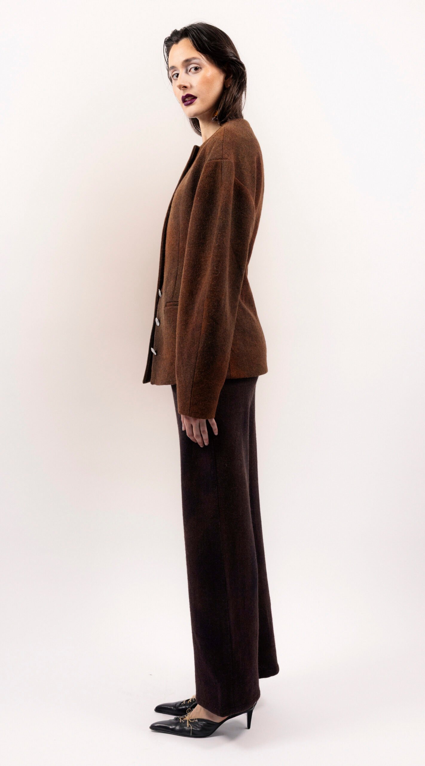 RAPPAZ - WOMEN - ROUNDED WOOL JACKET BROWN- Side