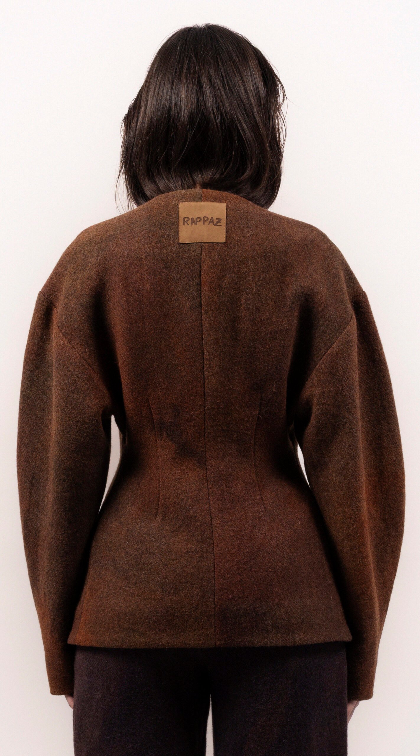RAPPAZ - WOMEN - ROUNDED WOOL JACKET BROWN- back_closeUp