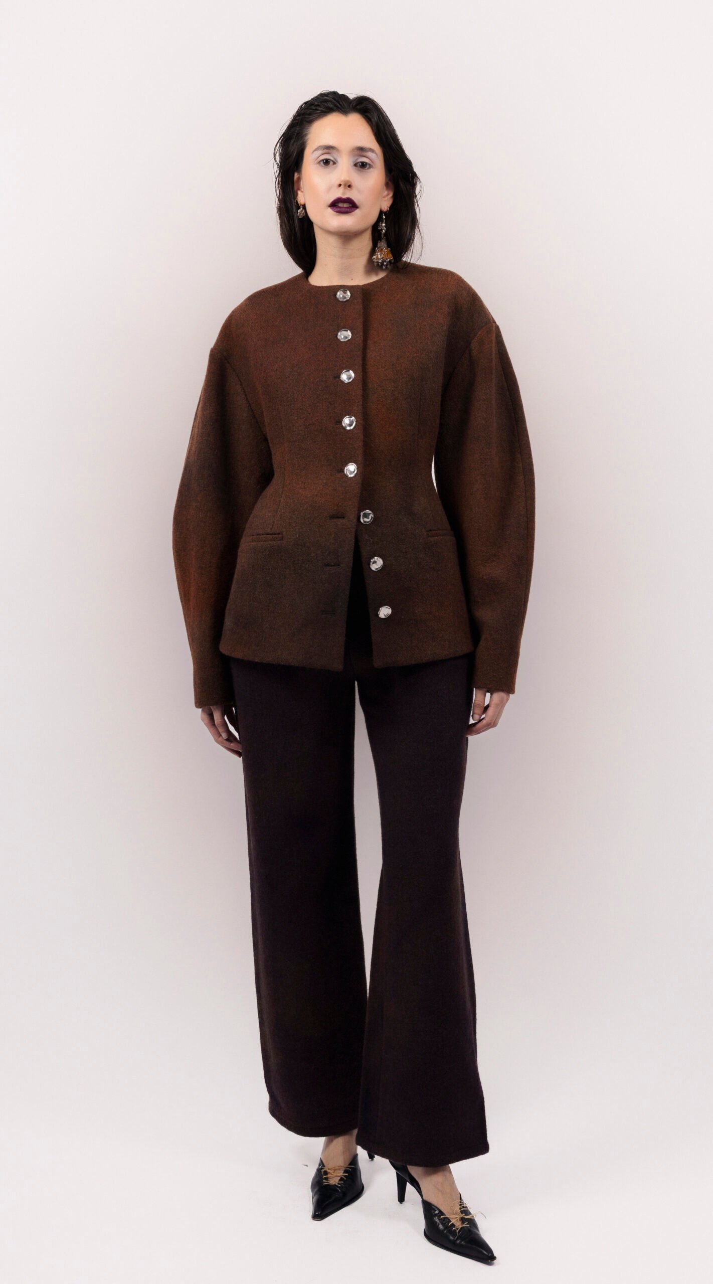 RAPPAZ - WOMEN - ROUNDED WOOL JACKET BROWN- front