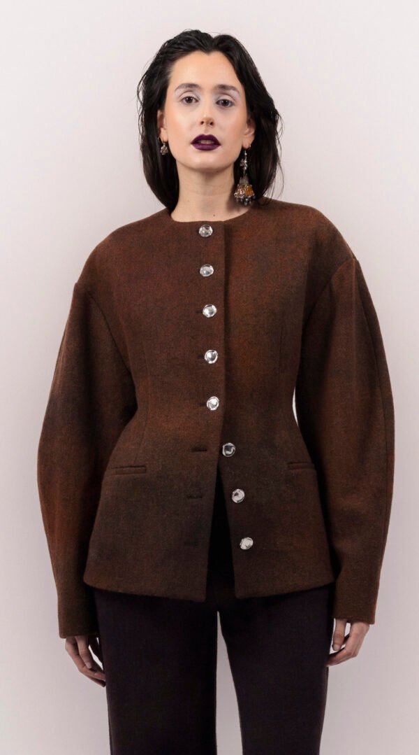 RAPPAZ - WOMEN - ROUNDED WOOL JACKET BROWN- front_closeup