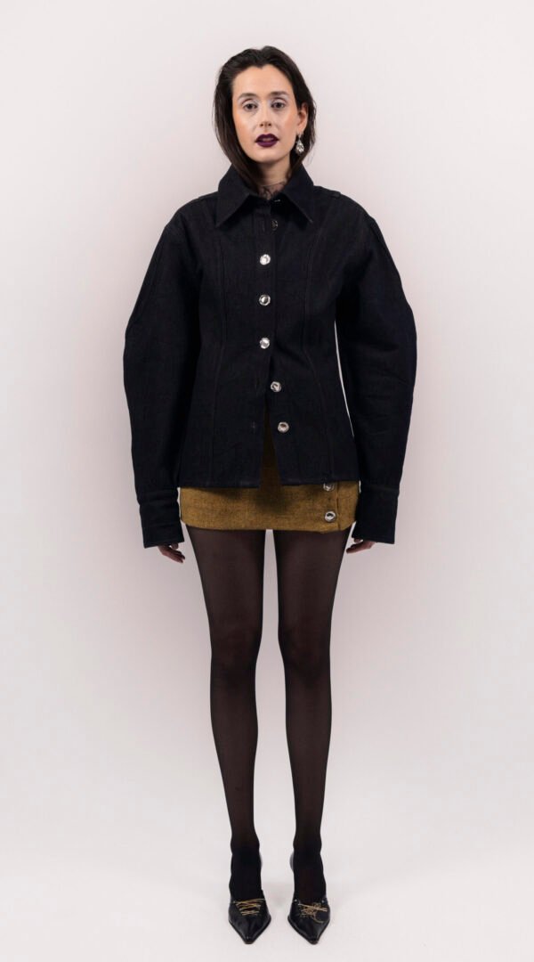 RAPPAZ - WOMEN - SHORT DENIM SHIRT NAVY:BROWN - front