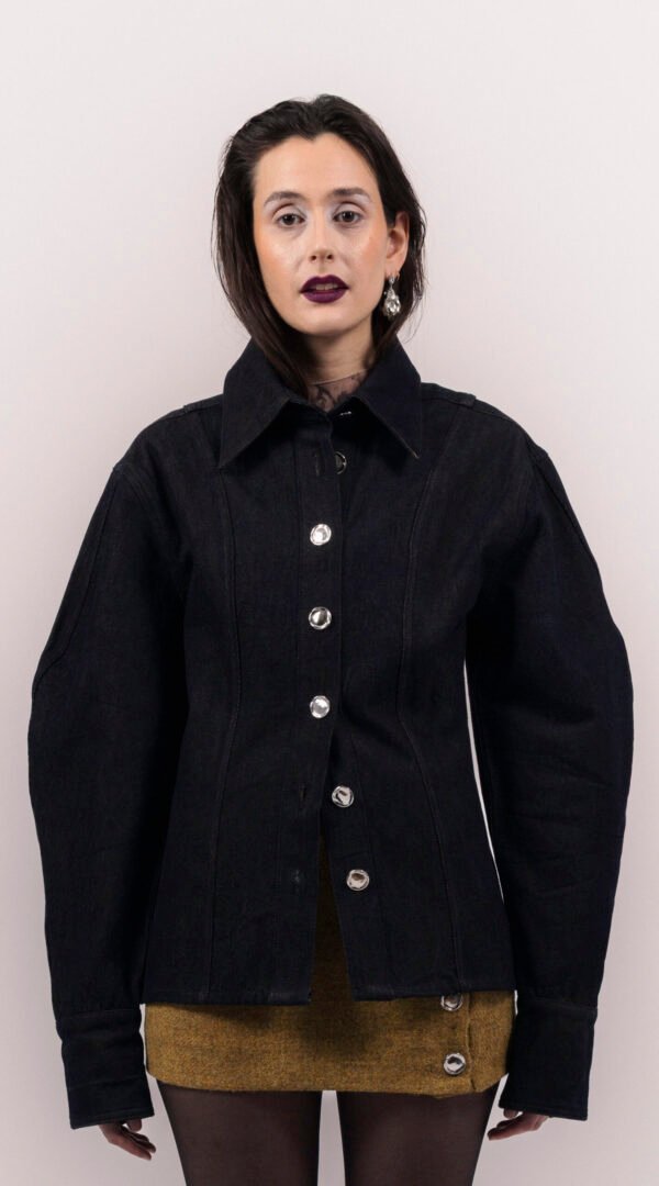 RAPPAZ - WOMEN - SHORT DENIM SHIRT NAVY:BROWN - front_closeUp